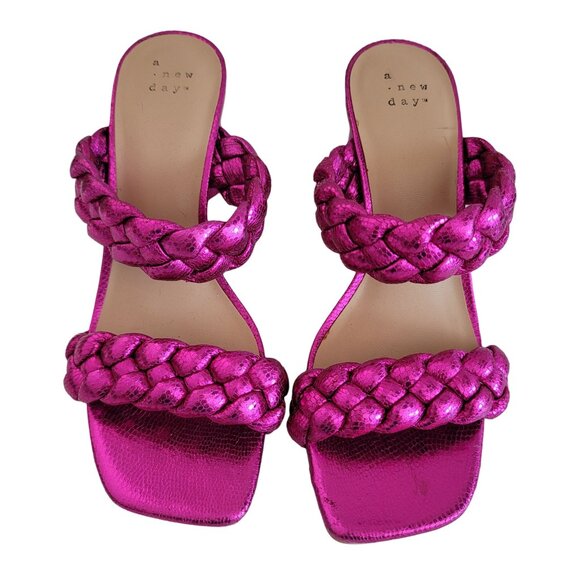 A New Day Women's Braided Basil Heel Mule Sandals Size 7 Metallic Pink block hee - Picture 7 of 9